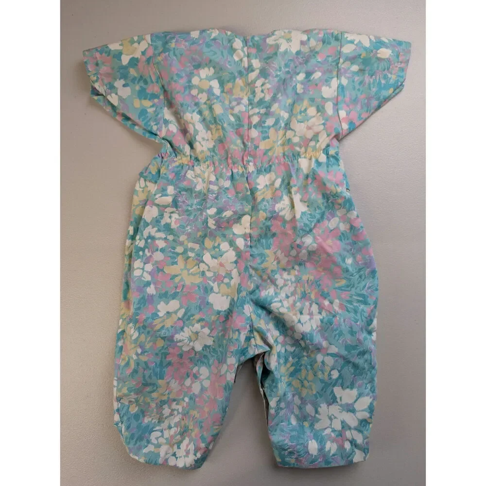 Vtg Floral Baby Romper Newborn Short Sleeve Pink Blue Mayfair Artsy Girly Cute